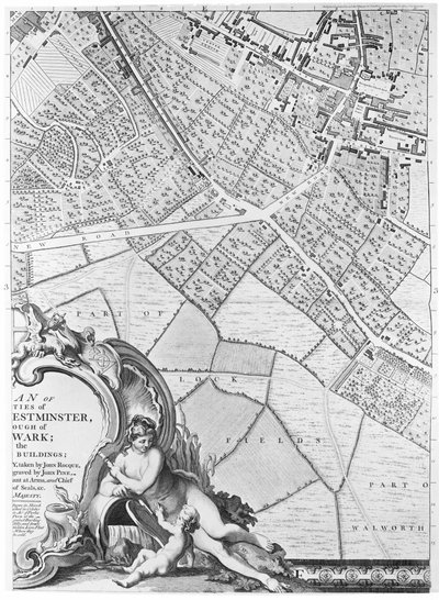 Eine Karte von Camberwell, London, 1746 von John Rocque